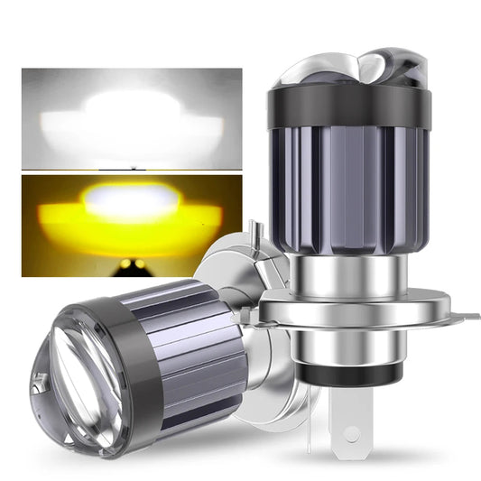 30000LM Motorcycle Headlight LED BA20D H6 H4 Bulbs Double Lens White Yellow Hi Lo Lamp CSP Spotlight For Moto Scooter ATV White
