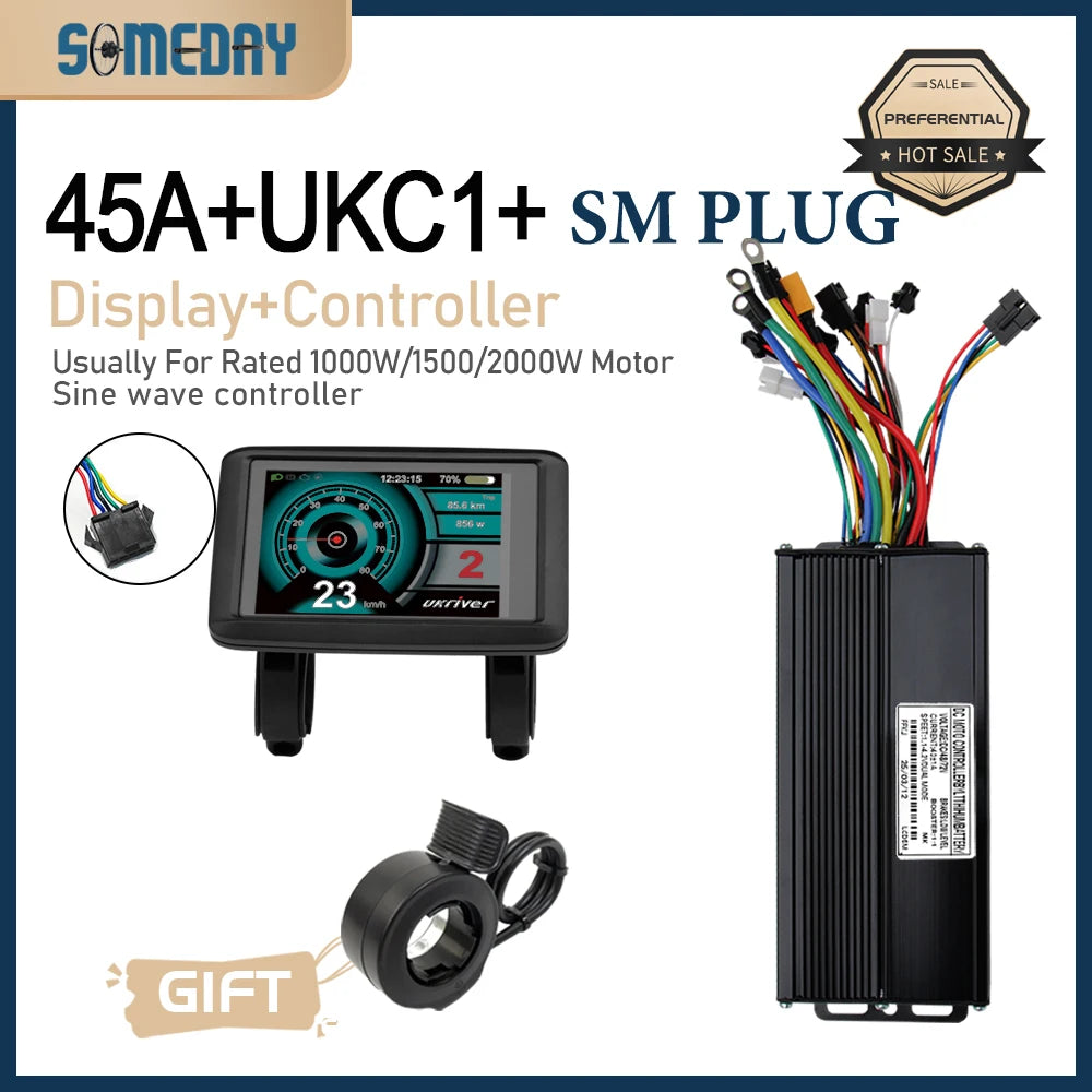 3 mode Controller Sinewave 45A 36/48/52V Ebike Controller With JN Display For 1000W-3000W Electric Bicycle Conversion Kit