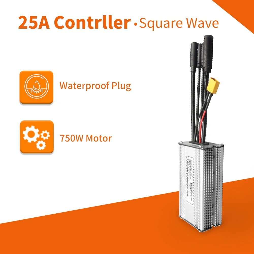 KunTeng Electric Bike Controller 36V 48V XT60 Waterproof Brushless 250W 350W 500W 1000W with 1T4 Cable 2Pin E-Brakes 25A Squarewave