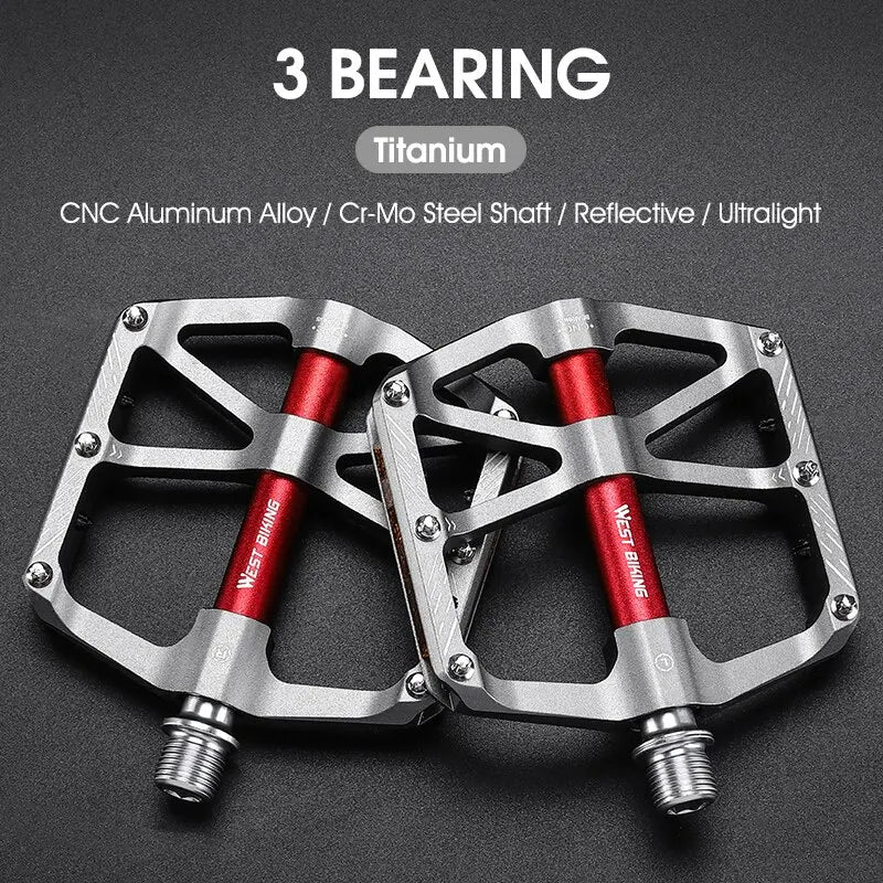 WEST BIKING CNC 3 Bearing Bicycle Pedals Ultralight BMX MTB Road Bike Pedals Non-slip Aluminum Alloy Reflective Cycling Parts