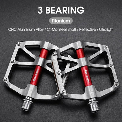 WEST BIKING CNC 3 Bearing Bicycle Pedals Ultralight BMX MTB Road Bike Pedals Non-slip Aluminum Alloy Reflective Cycling Parts