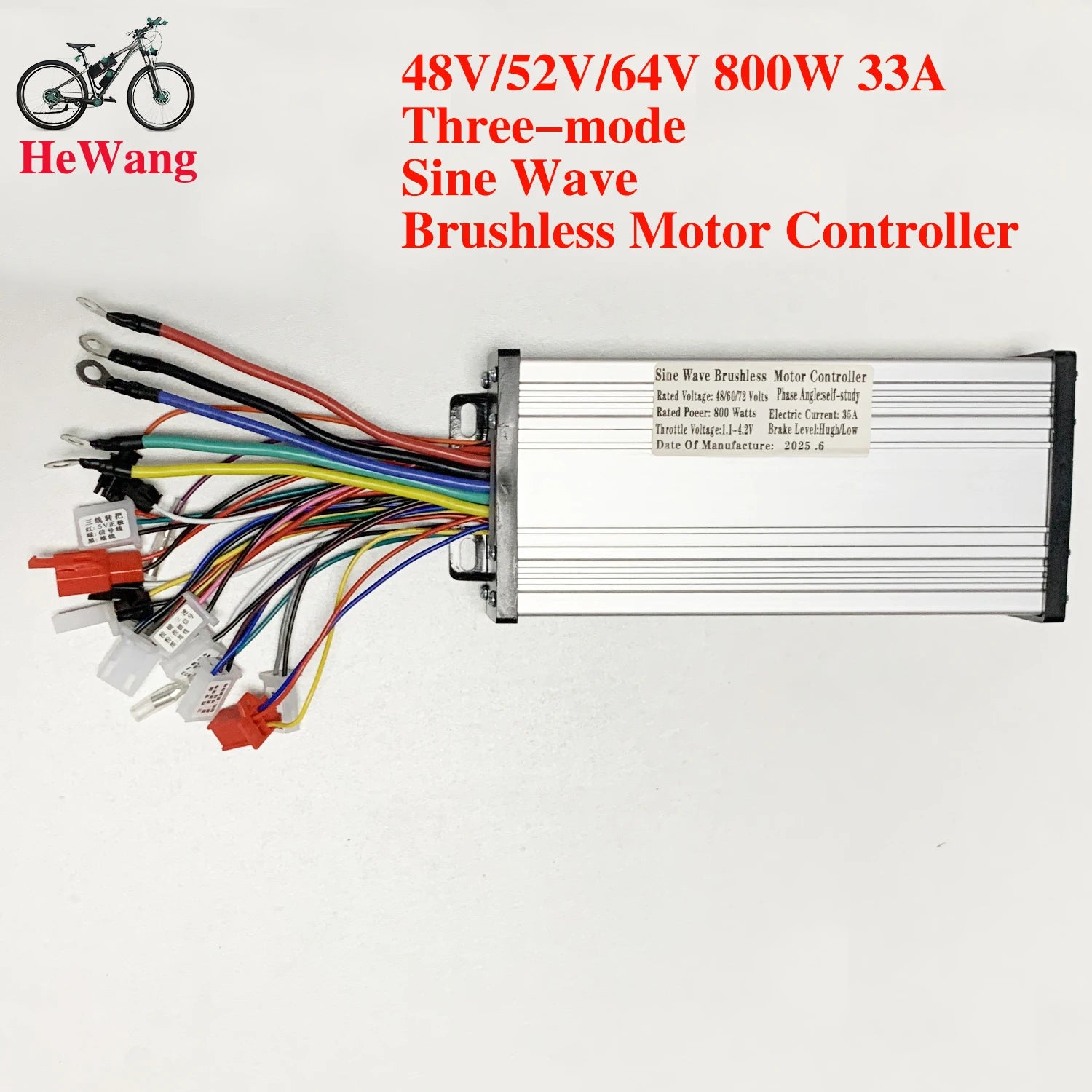 350W/450W/500W/800W three-mode sine wave controller 48V/52V/64V e-bike brushless motor controller 18A/25A/33A/30A for e-scooters