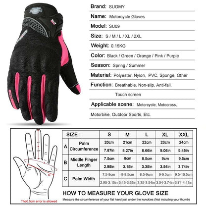 SUOMY Breathable Full Finger Racing Motorcycle Gloves Quality Stylishly Decorated Antiskid Wearable Gloves Size S-XXL Black