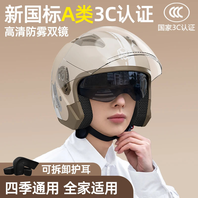 Electric Motorcycle Helmet Men'S Warm Winter Half Helmet Electric Scooter Man Women Four Season