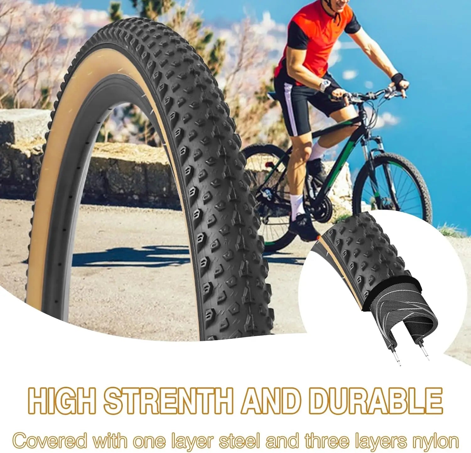 ZUKKA 1Pack Mountain Brown Side Bike Tire 20/24/26/27.5/29 Inch Strong Grip Bicycle Tire for MTB Mountain Bicycle Bike Tyre