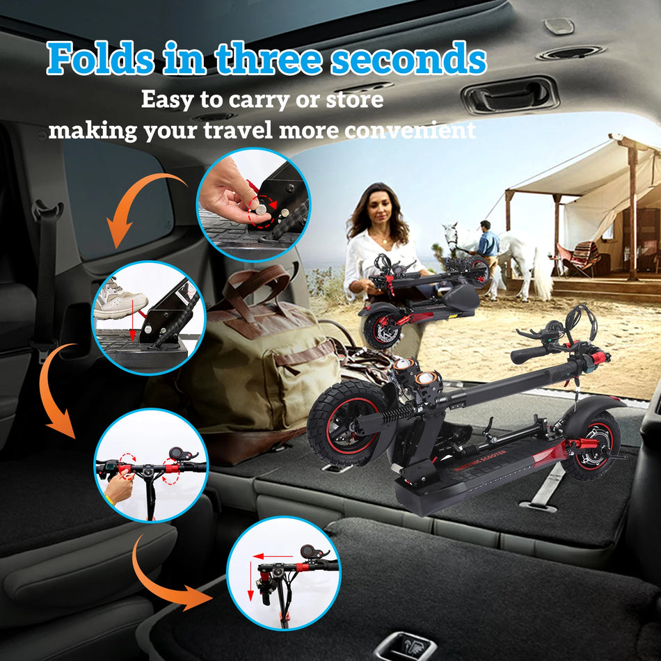 FREEBOY 800W Fast Electric Scooter with Seat for Adult, 45KM Range, 10'' Off-road Tires, Foldable Commuter E-scooter