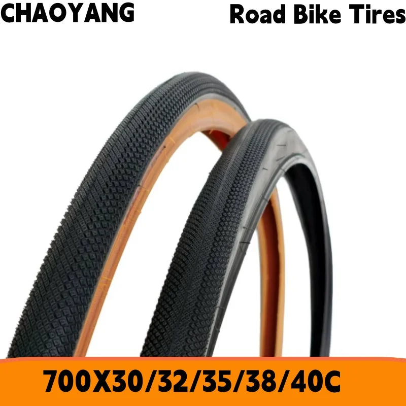 CHAOYANG 700C Gravel Bike Tyre – Anti-Puncture Retro Brown Edge Road & Cross-Country Bicycle Outer Tire (700x30C / 32C / 35C / 38C / 40C)