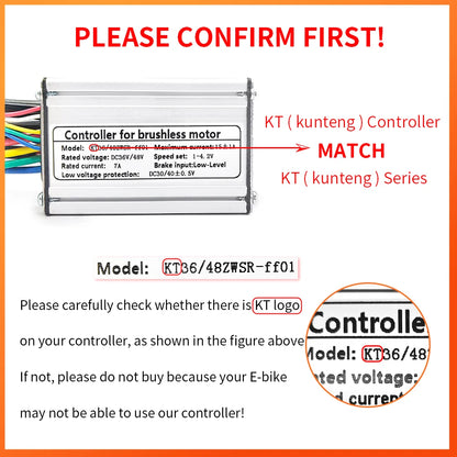 KunTeng Electric Bike Controller 36V 48V XT60 Waterproof Brushless 250W 350W 500W 1000W with 1T4 Cable 2Pin E-Brakes