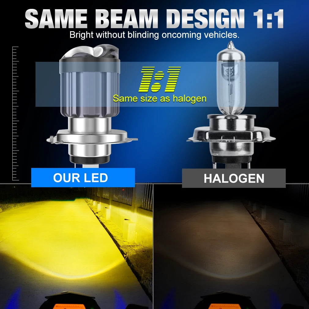 30000LM Motorcycle Headlight LED BA20D H6 H4 Bulbs Double Lens White Yellow Hi Lo Lamp CSP Spotlight For Moto Scooter ATV White