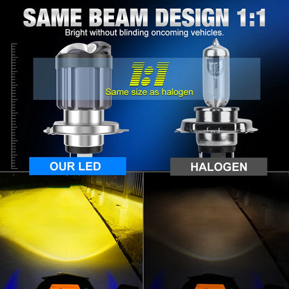 30000LM Motorcycle Headlight LED BA20D H6 H4 Bulbs Double Lens White Yellow Hi Lo Lamp CSP Spotlight For Moto Scooter ATV White