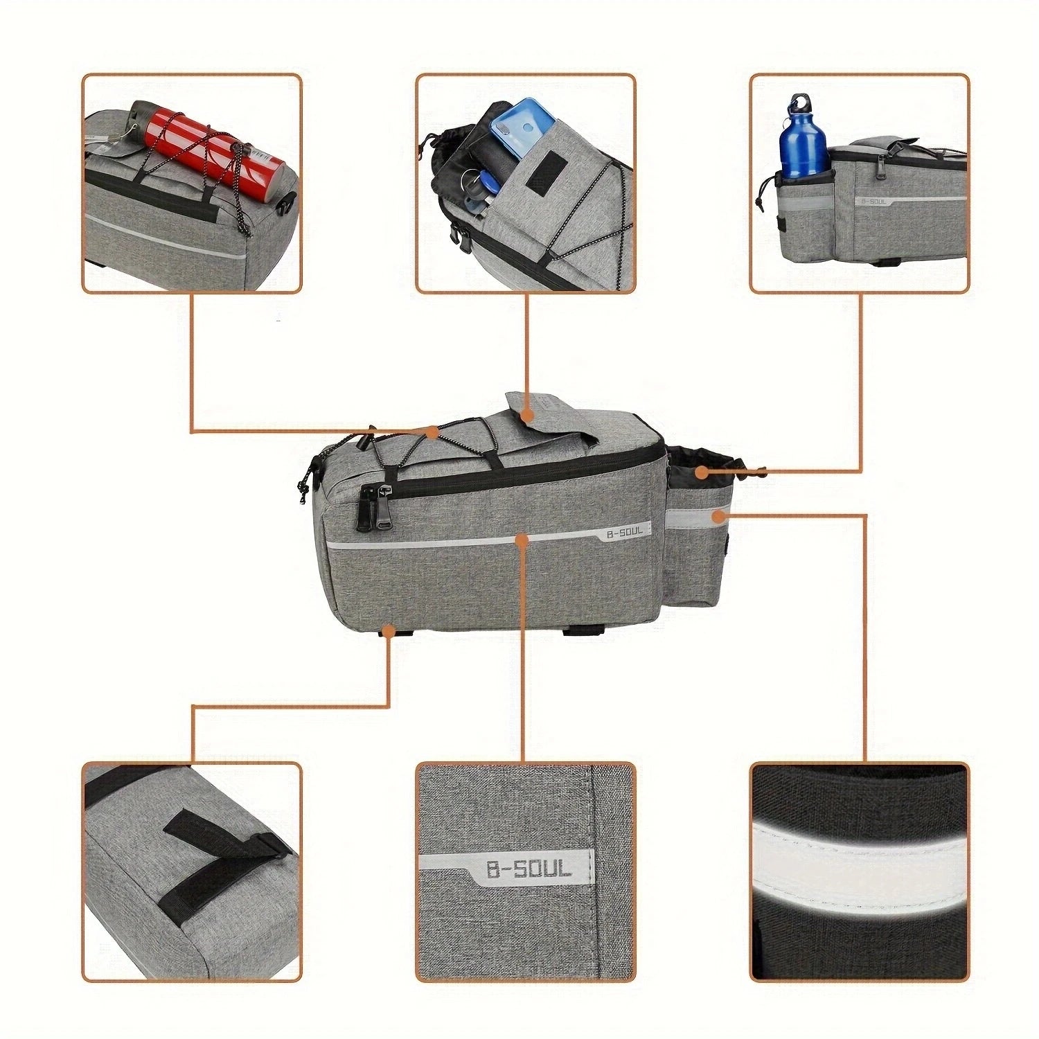 B-SOUL mountain bike rear camel bag, shelf bag, cycling equipment, large-capacity rear seat bag