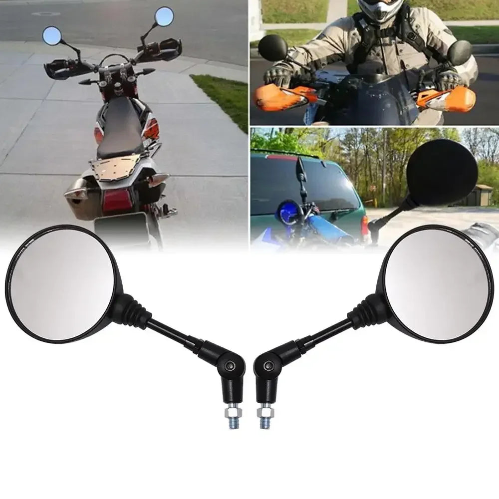 Universal 10mm Black Motorcycle Side Mirror, Anti-fall Folding Round Rearview Mirror