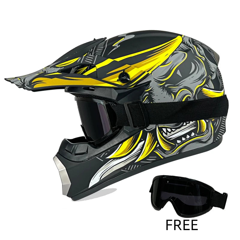 Off-Road Helmet DOT Certified - Motorcycle Motocross Helmet with Goggles, Removable Liner Golden C China