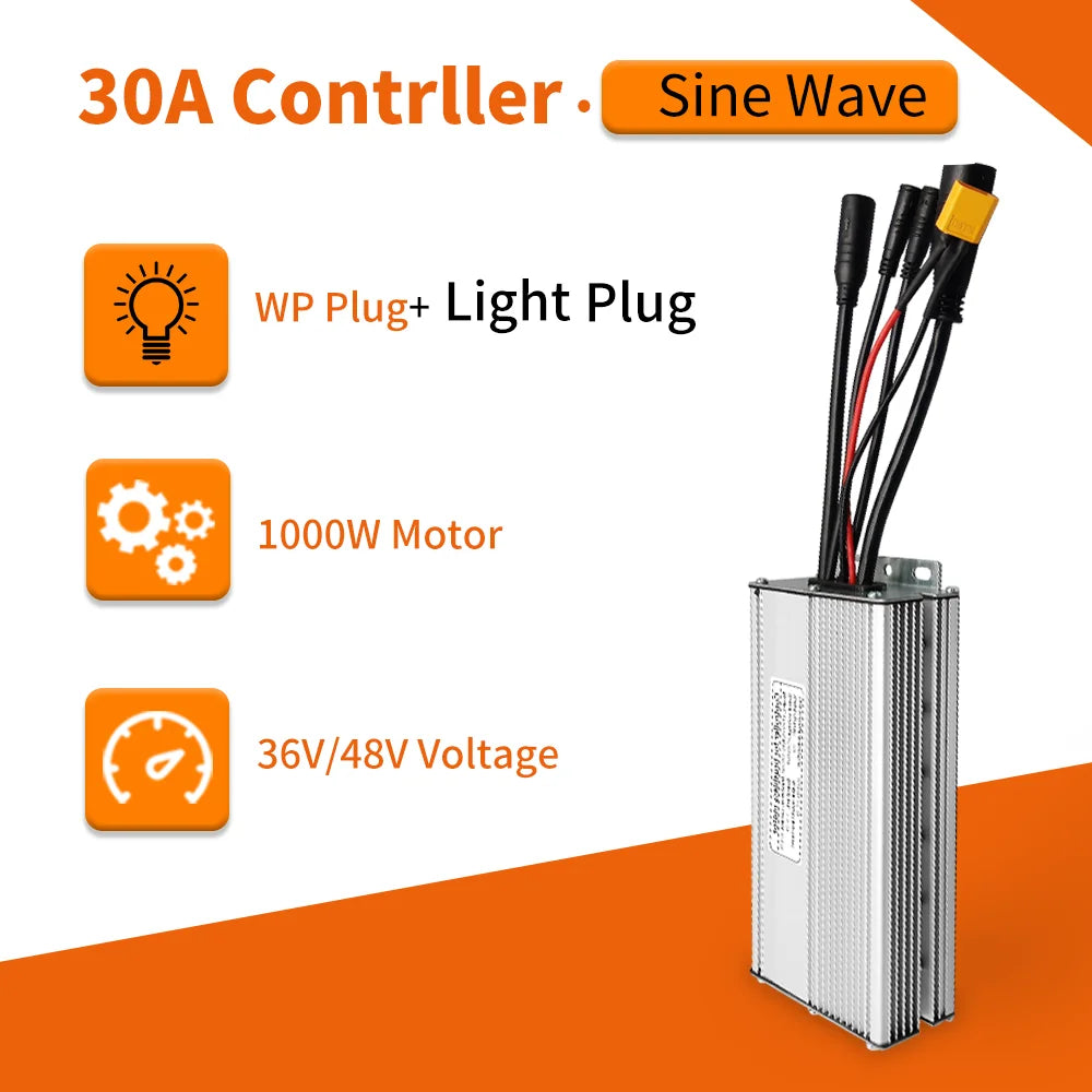 Electric Bike KT Controller 36V 48V Waterproof Brushless 250W 350W 500W 1000W Ebike Accessories with Light Function