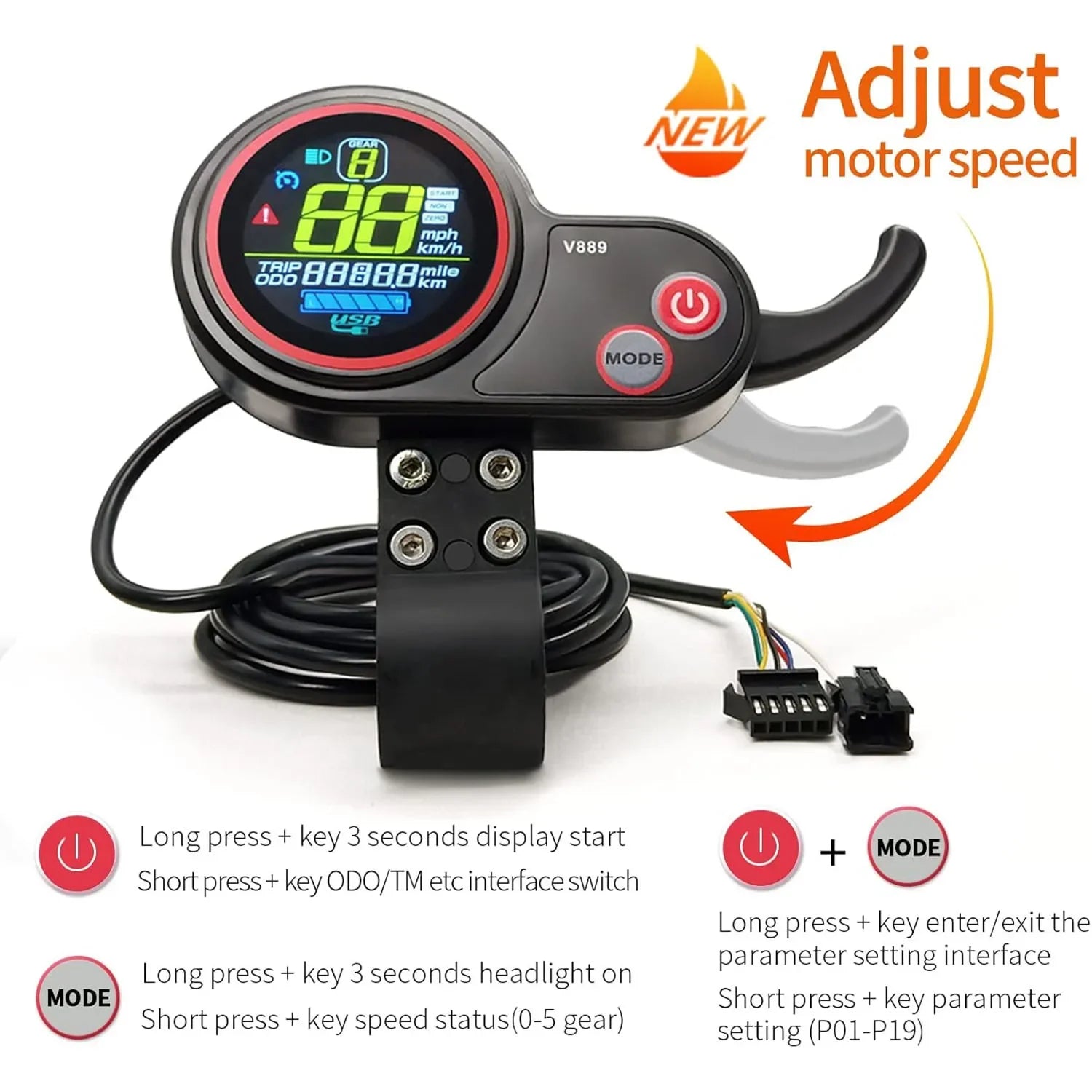 500W 750W 1000W Sine Wave Controller 30A 36V 48V Brushless Motor Controller with V889 Color instrument Kit for M4 Scooter ebike