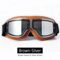 Universal Motorcycle Vintage Goggles Leather Motorbike Scooter Biker Moto Glasses Goggles for Steampunk Helmet Goggles Dustproof Brown-Silver
