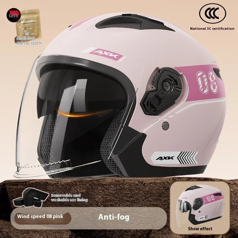Electric Motorcycle Helmet Men'S Warm Winter Half Helmet Electric Scooter Man Women Four Season Pink China