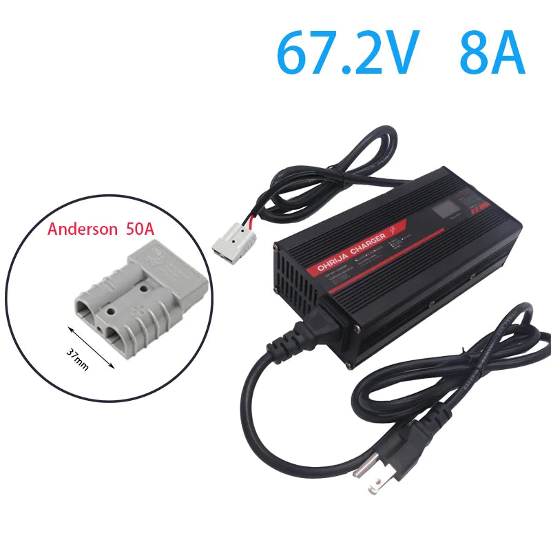 OHRIJA 67.2V 8A Charger Smart Aluminum Case Is Suitable For 16S 59.V LCD Dispay Li-ion Lipo Battery OLED Display Fast Charger Anderson 50A