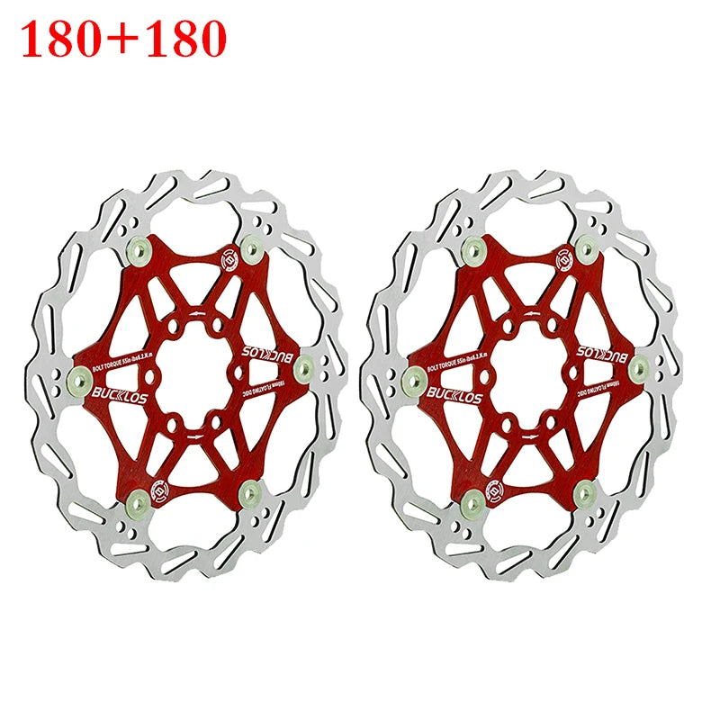 BUCKLOS Bicycle Disc Brake 160/180/203 Bike Floating Rotors Stainless Steel Mountain Bike Brake 2PC 180-180mm Red