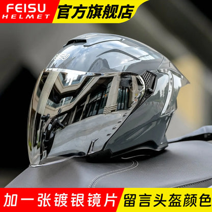 Motorcycle Dual Lens Half Helmet Big Head Circumference Helmet Windproof Silver plated lens China