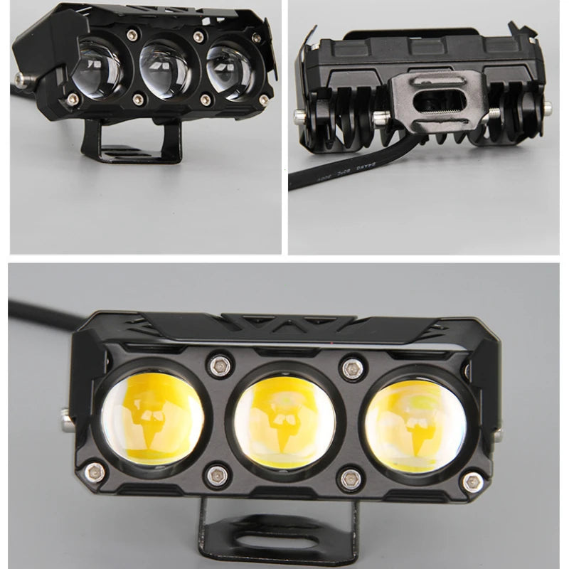 3 Lens Super bright light motorcycle Headlights led Lens spotlight Moto Fog lamp motorcycle High low beams Work light Scooters