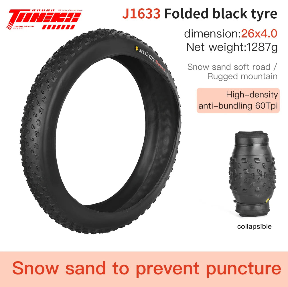 TANKE AntiPuncture Fat Tire Snow Beach Bike Tire 20x40 26x40 J1633 26x4.0 black