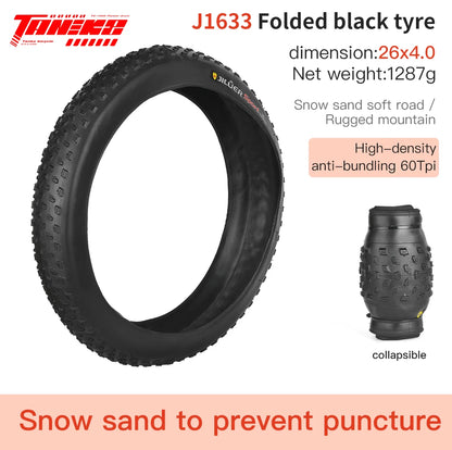 TANKE AntiPuncture Fat Tire Snow Beach Bike Tire 20x40 26x40 J1633 26x4.0 black