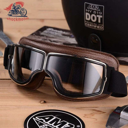Universal Motorcycle Vintage Goggles Leather Motorbike Scooter Biker Moto Glasses Goggles for Steampunk Helmet Goggles Dustproof