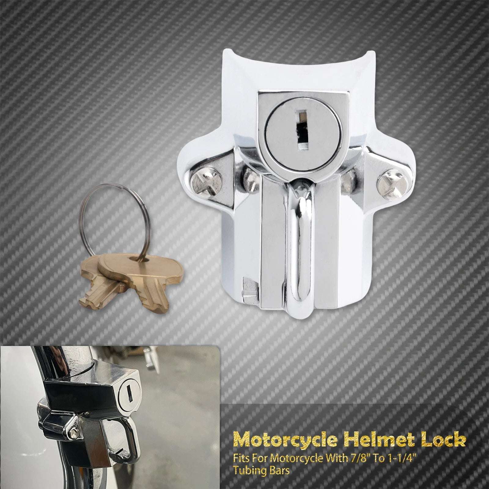 Motorcycle Helmet Lock Anti-Theft Bicycle Helmet Security Locks Hanging Hook with 2 Keys For Harley 7/8" to 1-1/4" 25-32mm Dyna Chrome Helmet Lock