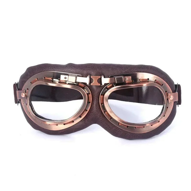 Retro Motorcycle Goggles Glasses Vintage Moto Classic Goggles for Harley Pilot Steampunk ATV Bike Copper Helmet 1Pcs Clear