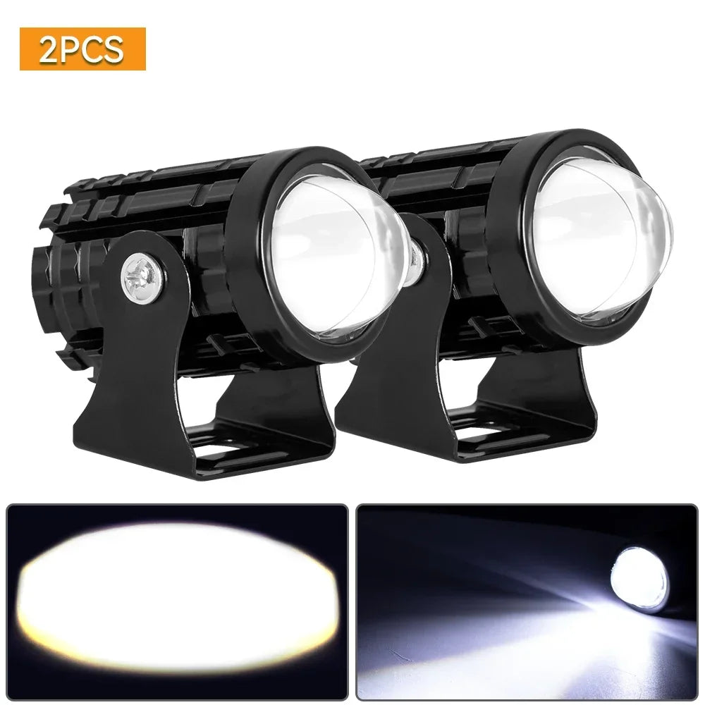 Universal Motorcycle LED Headlight Projector Lens Dual Color ATV Scooter Driving Lamp Fog Light Auxiliary Spotlight Lamp 2PC White No Switch