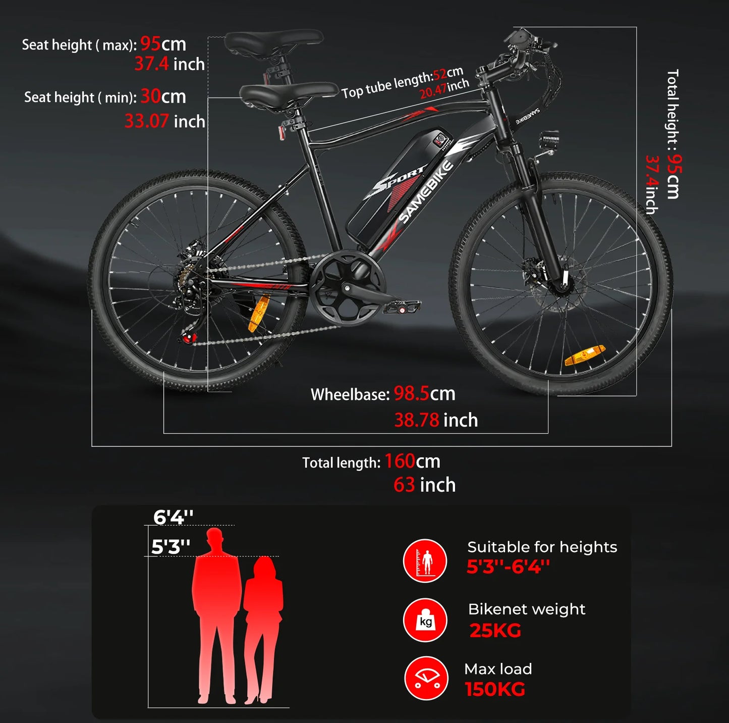 SAMEBIKE EBE2 500W Electric Bicycle 26" All-Terrain E-Bike with Torque Sensor & Removable Battery