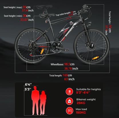 SAMEBIKE EBE2 500W Electric Bicycle 26" All-Terrain E-Bike with Torque Sensor & Removable Battery