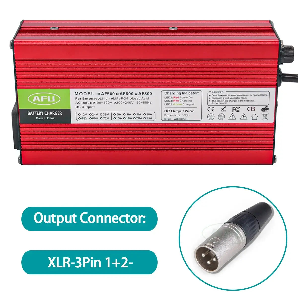 AFU 84V 5A Smart Lithium Charger for 72V/74V 20S Li-ion & Lipo Battery with XLR-3Pin Connector