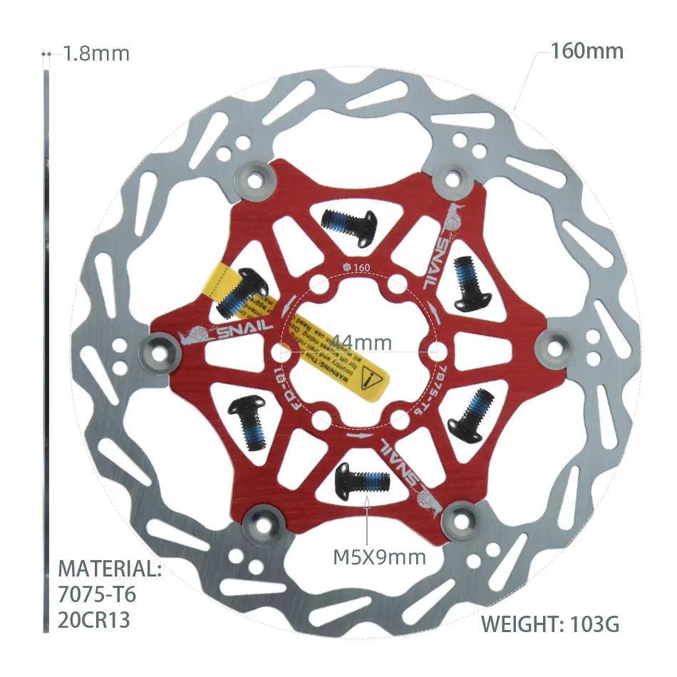 SNAIL Bicycle Disc Brake Pads 160 180 203 Mm Aluminum Alloy 6 Nail Rotor Mtb Road Bike Floating Part Accessories Goodtaste