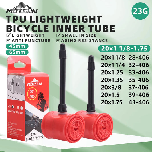 Ultralight Road Bicycle TPU Inner Tube 20 inches 406 20x1 1/8-1.75 French Valve Core Puncture Protection 45/65mm BMX Bike Tire