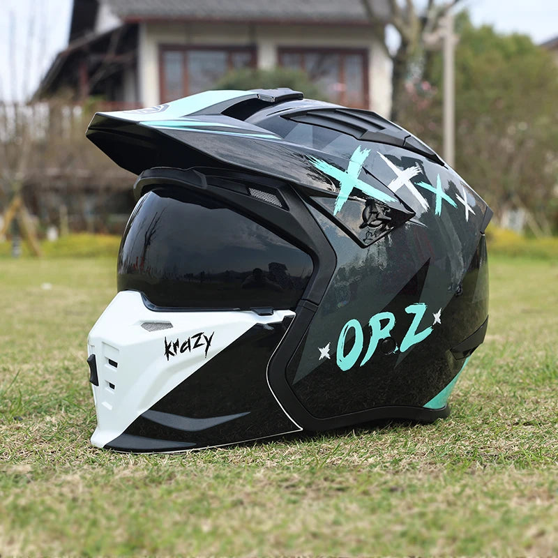 Motorcycle Helmet Men's and Women's Retro Street Fighter Combination Helmet Full Helmet Detachable Half Helmet