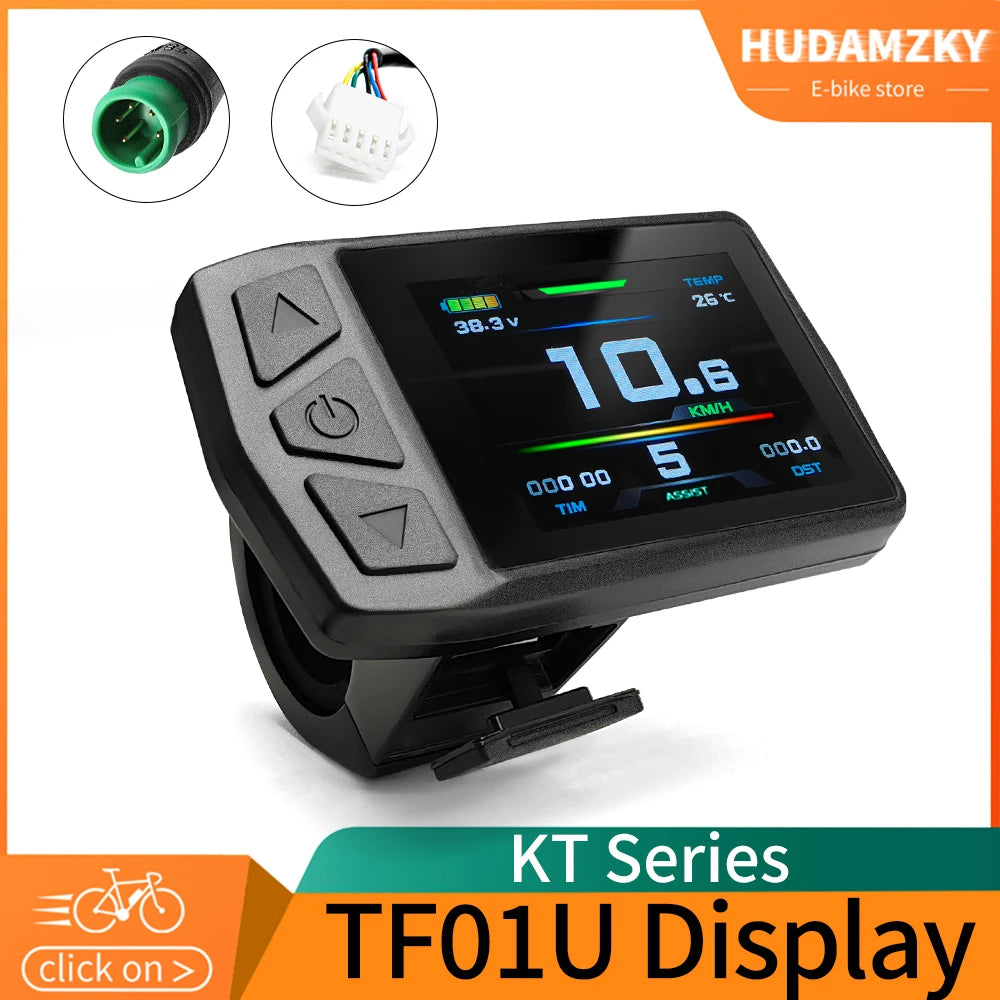 KT-TF01U color e-bike display with USB charging port mounted on handlebar