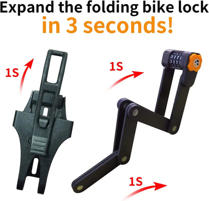 Folding Bike Lock - Heavy Duty Anti Theft Lock for Bicycles, Scooters, and Motorcycles