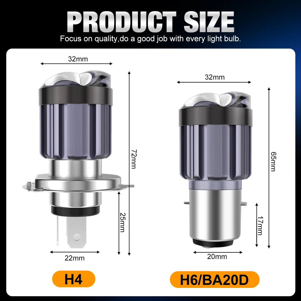 30000LM Motorcycle Headlight LED BA20D H6 H4 Bulbs Double Lens White Yellow Hi Lo Lamp CSP Spotlight For Moto Scooter ATV White