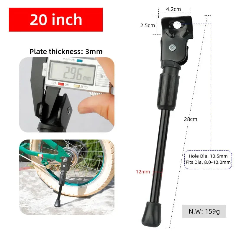 Kids Bike Kickstand Heavy Duty Parking Stand Foot Brace Support for Children Bicycle Side Mount 12 14 16 18 20 Inch Wheels
