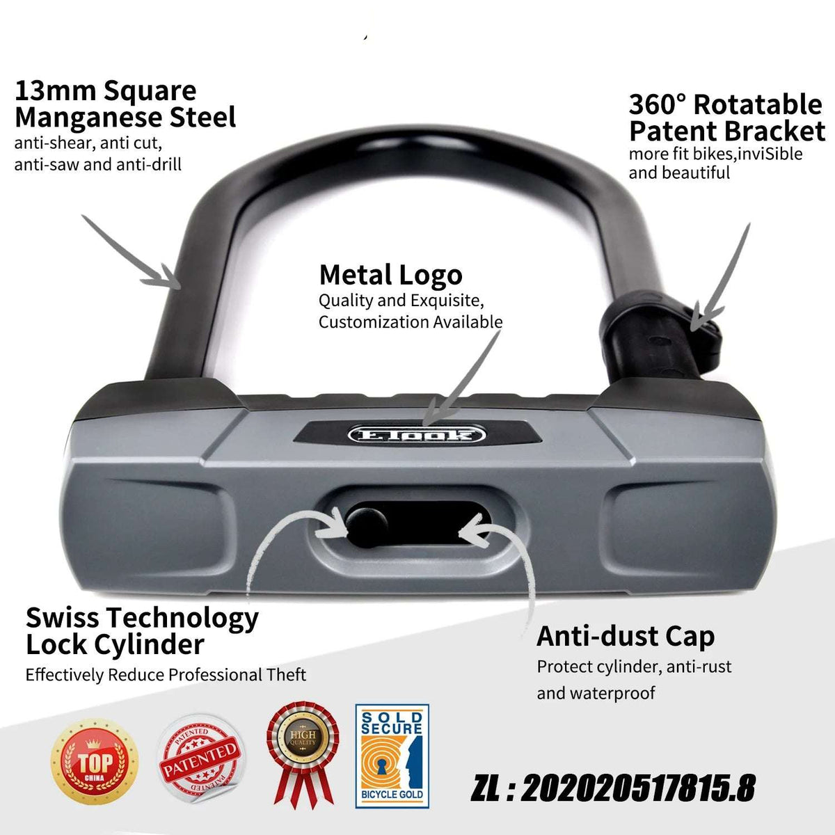 Secure and easy-to-carry U lock with installation bracket