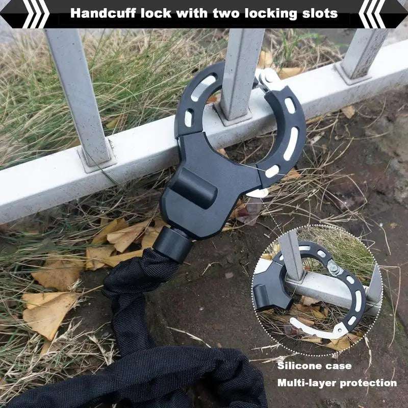 Secure handcuff design lock for prams and motorcycles