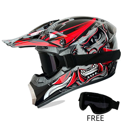 Off-Road Helmet DOT Certified - Motorcycle Motocross Helmet with Goggles, Removable Liner Red C China