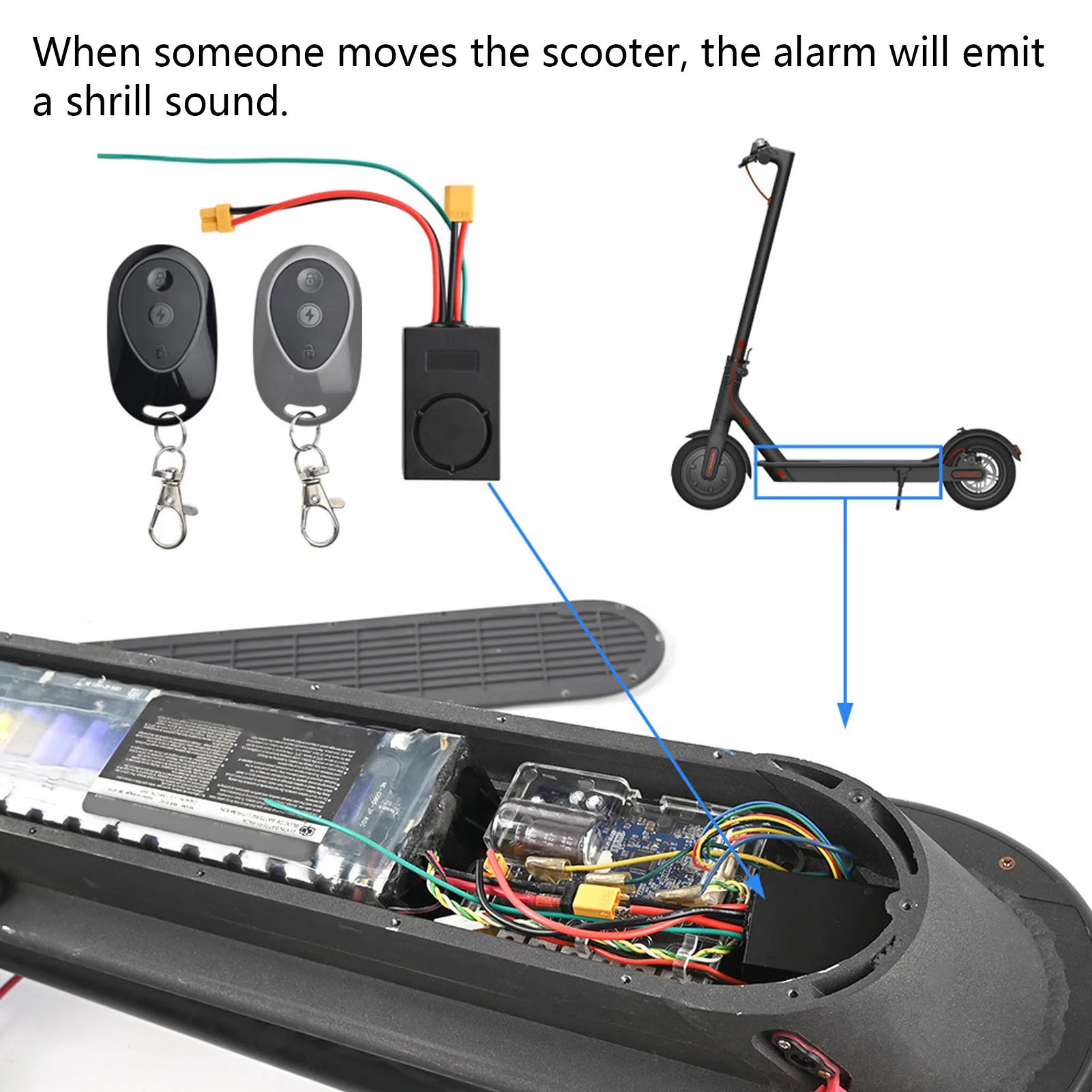 115dB Anti Theft Alarm for NINEBOT MAX G30 Electric Scooter Electric Bike Alarm with 2 Remote Control for 36‑55V XT60 Interface