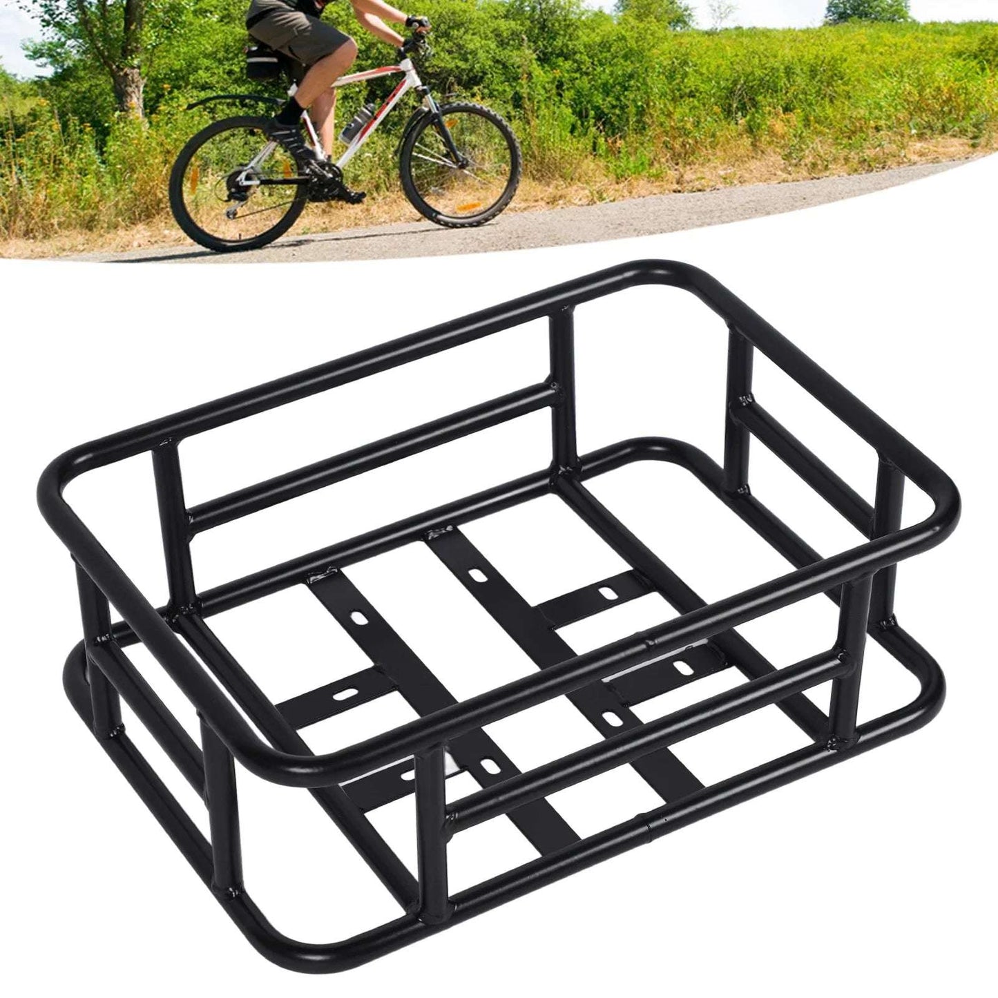 Rear Basket Rear Bike Basket Rear Bike Basket Iron Waterproof Large Capacity Rustproof Back Storage Basket Black