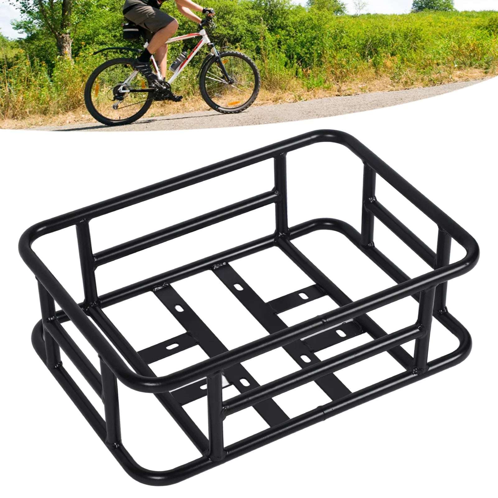 Rear Basket Rear Bike Basket Rear Bike Basket Iron Waterproof Large Capacity Rustproof Back Storage Basket Black