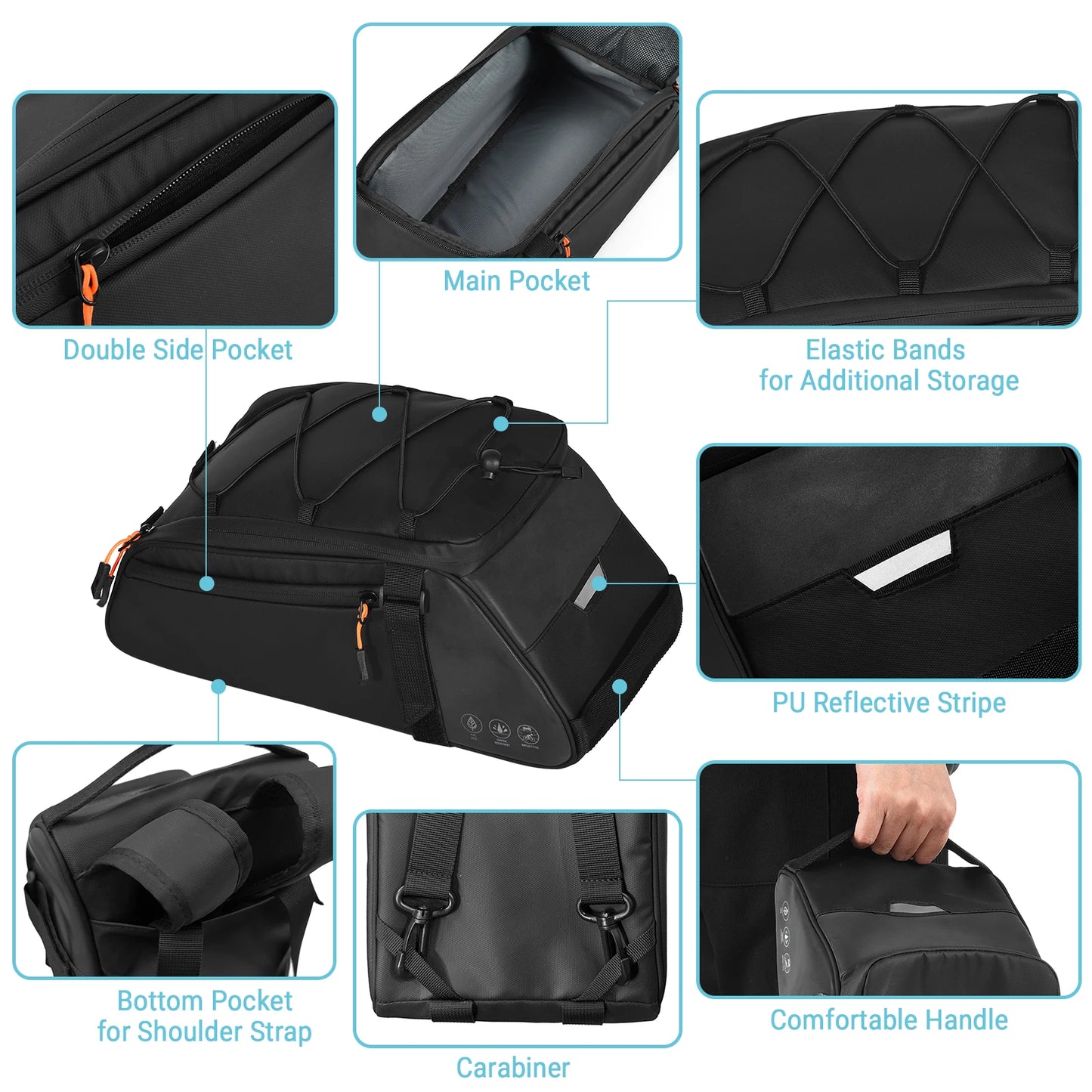 3-in-1 Waterproof Bicycle Bag with Reflective Design and Shoulder Strap
