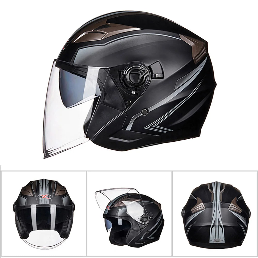 Motorcycle Helmet Open Face Double Lens Four Seasons Men Women Street Fashion Helmet G708-Matte BK Gray China