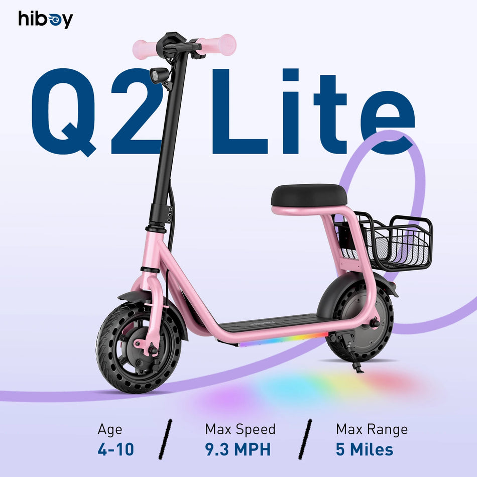 Hiboy Q2 Lite Kids Electric Scooter with Seat - 100W Motor, 9.3MPH, LED Lights (Ages 4-10)